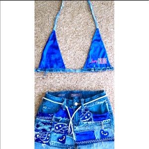 Blue bandana style shorts set